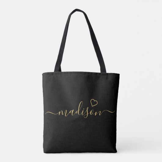 Schwarz-Gold-Signatur-Script-Bridesmaid-Geschenk Tasche (Rückseite)