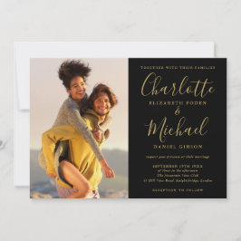 Schwarz-Gold-Signature-Script-Fotos Hochzeit Einladung