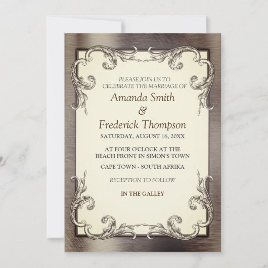 Schwarz-Gold-Silber-Brass-Hochzeit Einladung (Vorderseite)