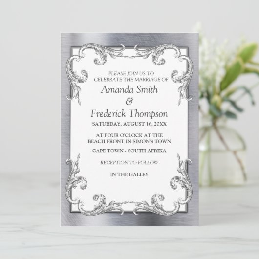 Schwarz-Gold-Silber-Brass-Hochzeit Einladung (Stehend Vorderseite)