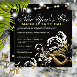 Schwarz/Gold Silvester Maskenball Einladung
