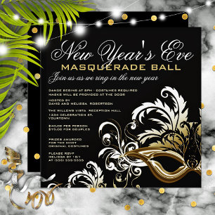 Schwarz/Gold Silvester Maskenball Einladung