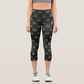 Schwarz-Gold-Skull & Crossbones-Muster Capri Leggings (Vorderseite)