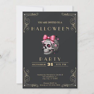 Schwarz-Gold-Skull-Rosa-Schnürsenkel Einladung
