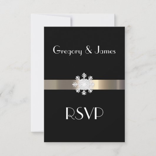 Schwarz-Gold-Snowflake-Hochzeit RSVP (Vorderseite)