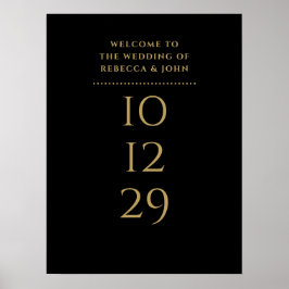 Schwarz-Gold-Sonderdatum Hochzeitsempfang Begrüßun Poster