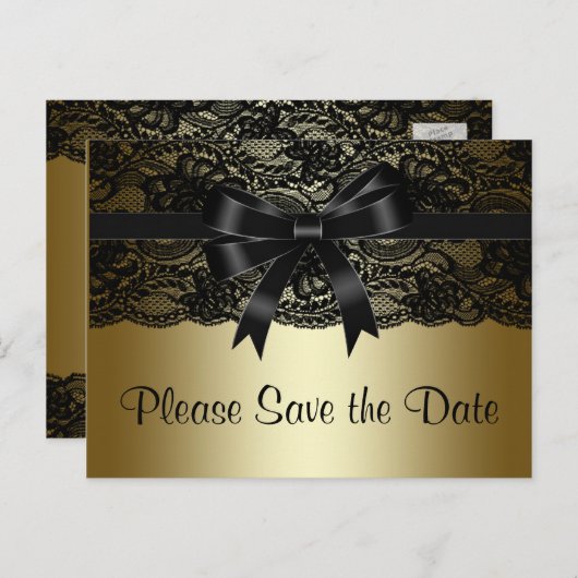 Schwarz-Gold-Spitze Save the Date Ankündigungspostkarte (Vorne/Hinten)