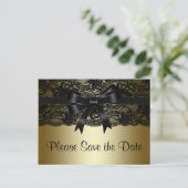 Schwarz-Gold-Spitze Save the Date Ankündigungspostkarte (Stehend Vorderseite)