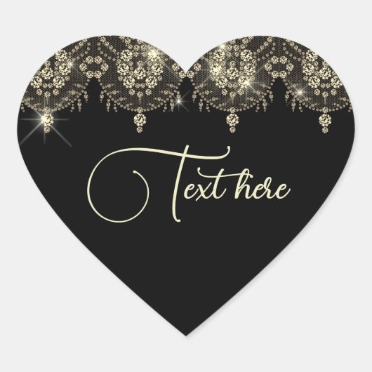 Schwarz-Gold-Spitzen-Glanz elegant aussehen Herz-Aufkleber (Vorderseite)