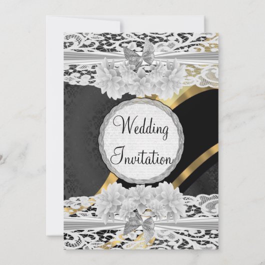 Schwarz-Gold-Spitzen-Hochzeit Einladung (Rückseite)