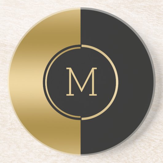 Schwarz-Gold-Splitscreen-Monogramm Getränkeuntersetzer (Vorne)