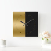 Schwarz-Gold-Splitscreen-Monogramm Quadratische Wanduhr (Zuhause)