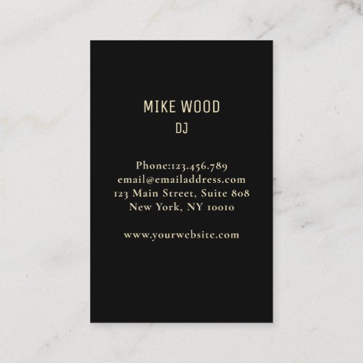 Schwarz Gold Spritzer Kopfhörer DJ Visitenkarte (Rückseite)