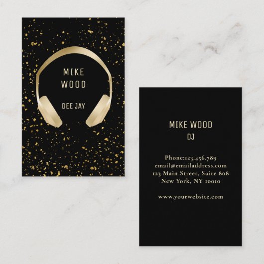 Schwarz Gold Spritzer Kopfhörer DJ Visitenkarte (Vorne/Hinten)