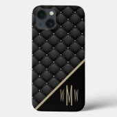 Schwarz-Gold-Steppmuster-Monogramm Case-Mate iPhone Hülle (Rückseite)