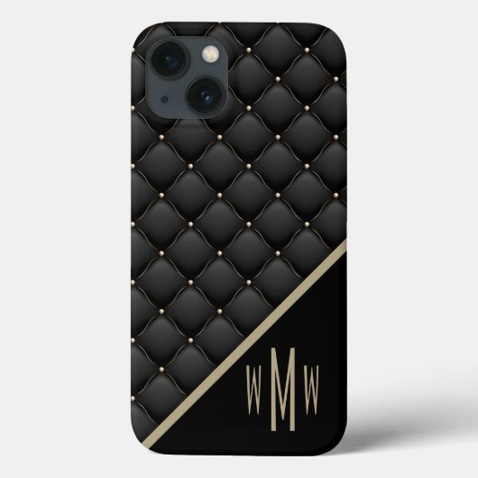 Schwarz-Gold-Steppmuster-Monogramm Case-Mate iPhone Hülle (Rückseite)