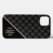 Schwarz-Gold-Steppmuster-Monogramm Case-Mate iPhone Hülle (Rückseite (Horizontal))