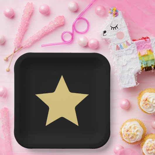 Schwarz-Gold-Stern Pappteller (Party)