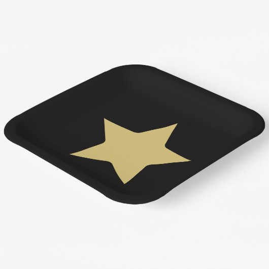Schwarz-Gold-Stern Pappteller (Gewinkelt)