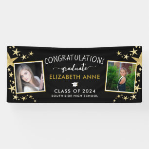 Schwarz & Gold Sterne Foto Gratulations-Absolvent Banner