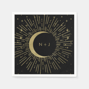 Schwarz & Gold Sterne Himmelssonnenaufgang Mond Ho Serviette