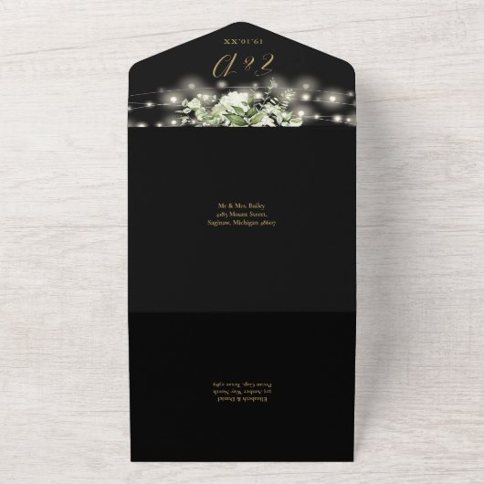 Schwarz-Gold-Streichellichtblende All In One Einladung (Außenbereich)