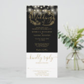 Schwarz-Gold-Streichellichter in einer Hochzeit Einladung (Stehend Vorderseite)