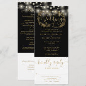 Schwarz-Gold-Streichellichter in einer Hochzeit Einladung (Vorne/Hinten)