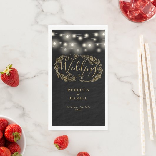 Schwarz-Gold-String-Lichter Blumenzehen Serviette (Beispiel)