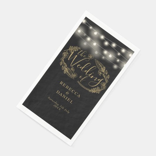 Schwarz-Gold-String-Lichter Blumenzehen Serviette (Ecke)