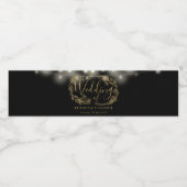 Schwarz-Gold-String-Lichter Blumenzehen Wasserflaschenetikett (Einzelnes Label)