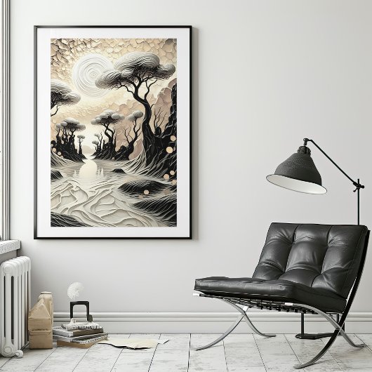 Schwarz-Gold Surreal Landschaftsbild Poster