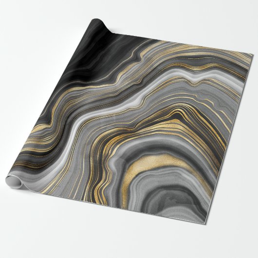 Schwarz-Gold-Swirl Geschenkpapier (Ungerollt)
