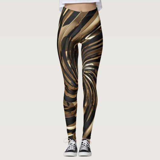 Schwarz-Gold-Swirl Leggings (Vorderseite)
