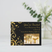 Schwarz-Gold-Swirl, Party für jedes Jahr Einladung (Stehend Vorderseite)