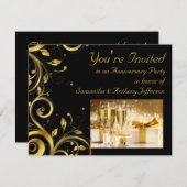 Schwarz-Gold-Swirl, Party für jedes Jahr Einladung (Vorne/Hinten)