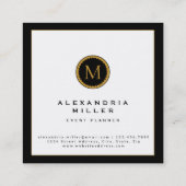 Schwarz-Gold-Tapisserie | Medallion Monogramm Quadratische Visitenkarte (Rückseite)