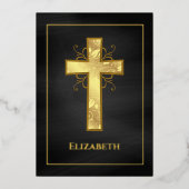 Schwarz-Gold-Taufe oder Christening Filigree Folieneinladung (Vorderseite)