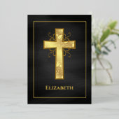 Schwarz-Gold-Taufe oder Christening Filigree Folieneinladung (Stehend vorne)