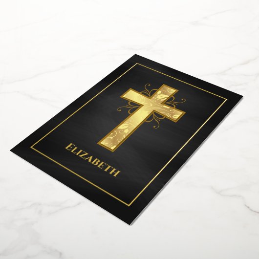 Schwarz-Gold-Taufe oder Christening Filigree Folieneinladung (Gedreht)