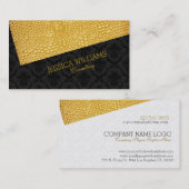 Schwarz & Gold Textur Modernes asymmetrisches Desi Visitenkarte (Vorne/Hinten)