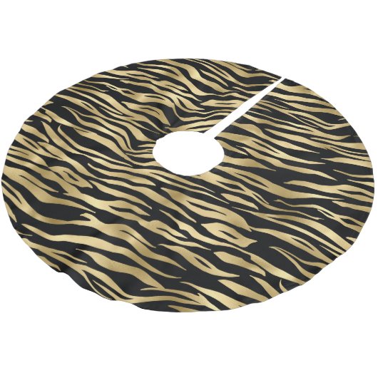 Schwarz-Gold-Tier abstrakt # 1 Polyester Weihnachtsbaumdecke (Schrägansicht)