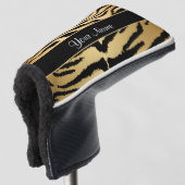 Schwarz-Gold-Tiger-Streifen-Muster Golf Headcover (3/4 Vorderseite)