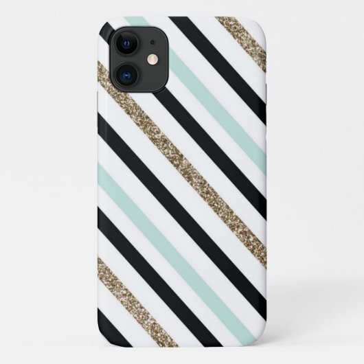 Schwarz, Gold, Türkis gestreift Case-Mate iPhone Hülle (Rückseite)