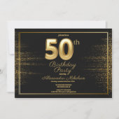 Schwarz-Gold-Typografie 50. Geburtstag Einladung (Vorderseite)