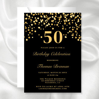 Schwarz-Gold-Typografie 50. Geburtstag Einladung