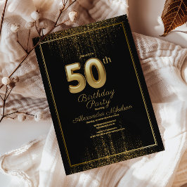 Schwarz-Gold-Typografie 50. Geburtstag Einladung