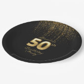 Schwarz-Gold-Typografie 50. Geburtstag Pappteller (Schrägansicht)