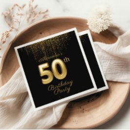 Schwarz-Gold-Typografie 50. Geburtstag Serviette