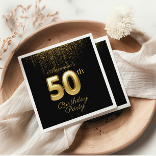 Schwarz-Gold-Typografie 50. Geburtstag Serviette